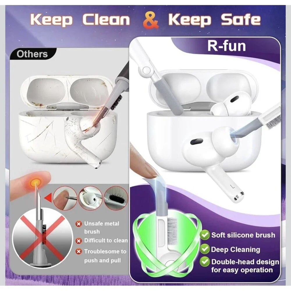 R-fun for AirPods Pro 2 Case Cover w/Lock & Cleaning Kit, Keychain, Magnetic Lid